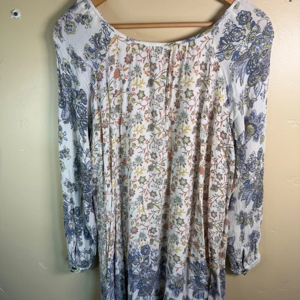 Free People Lucky Loosey Dress Womens Medium Ivory Floral Boho Peasant Cottage